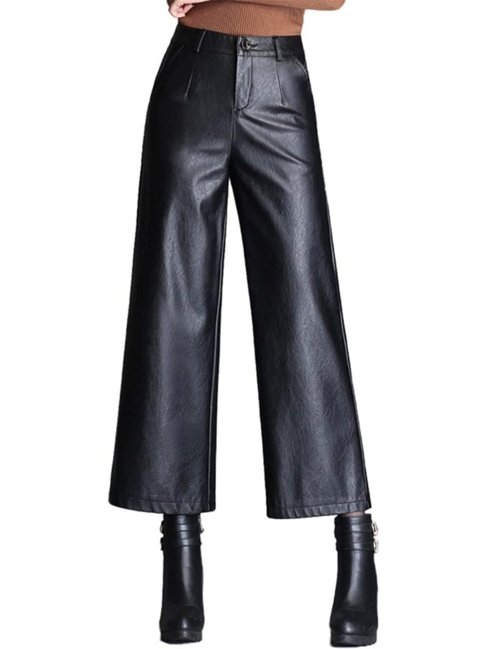 High Waist Wide Leg Faux Leather Pants | Women's Elastic Palazzo Trousers